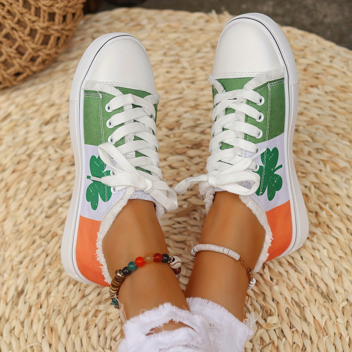 Zapatillas casuales de tela transpirable para mujer con diseño de trébol con bandera irlandesa