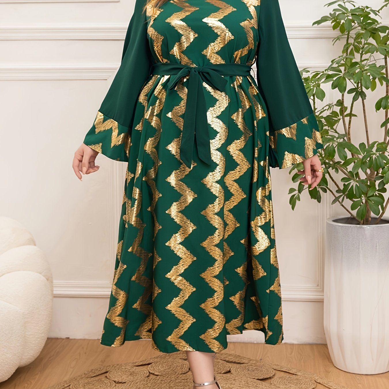 Women's Plus Size Elegant Tie Waist Middle Eastern Dress