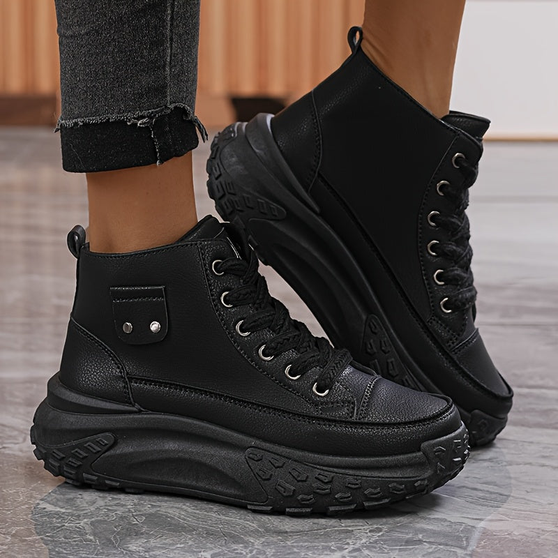 Women's Chunky Platform Sneakers Lace-Up High-Top Running Casual Shoes in Multiple Colors