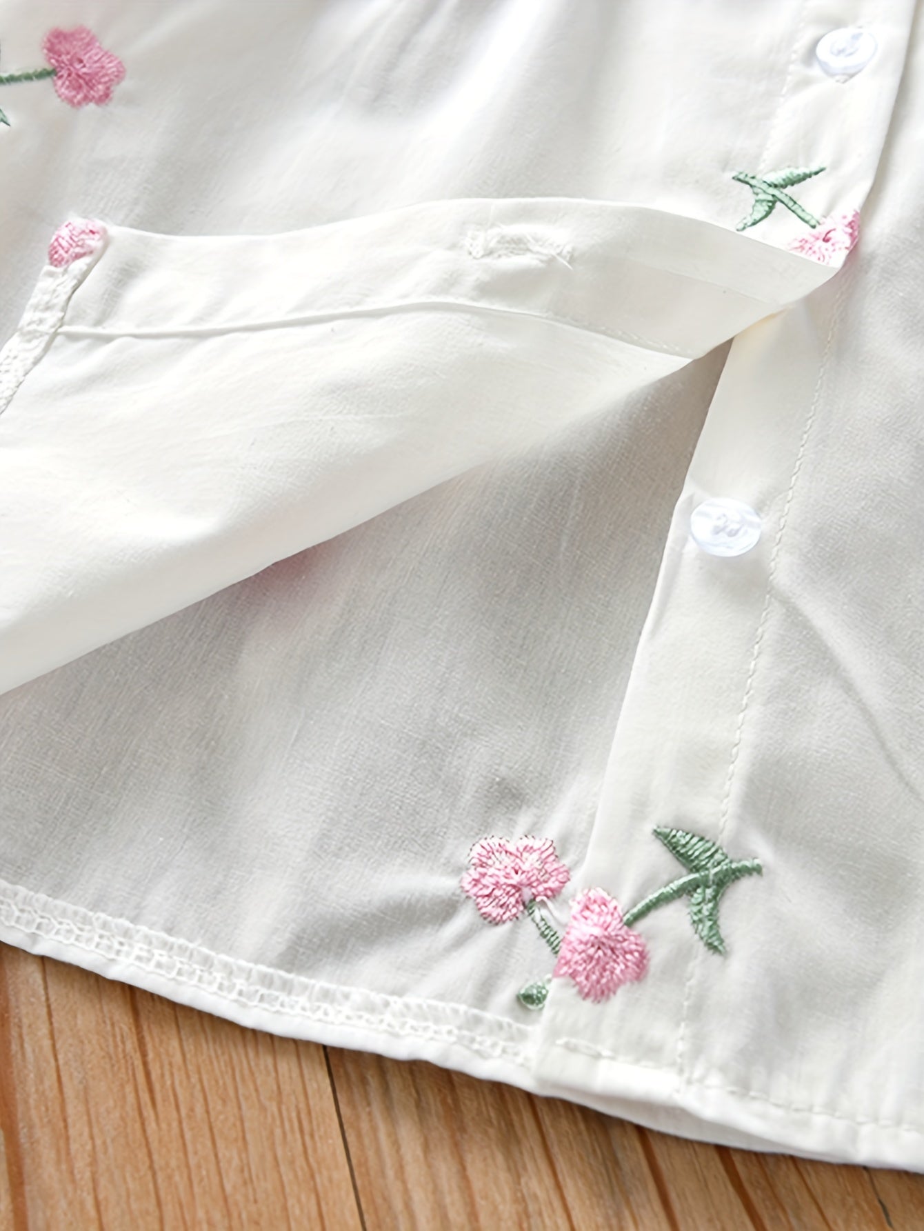 Girls' Long-Sleeve Embroidered Floral Shirt for Girls Over 3 Years Cotton Blend Spring Fall