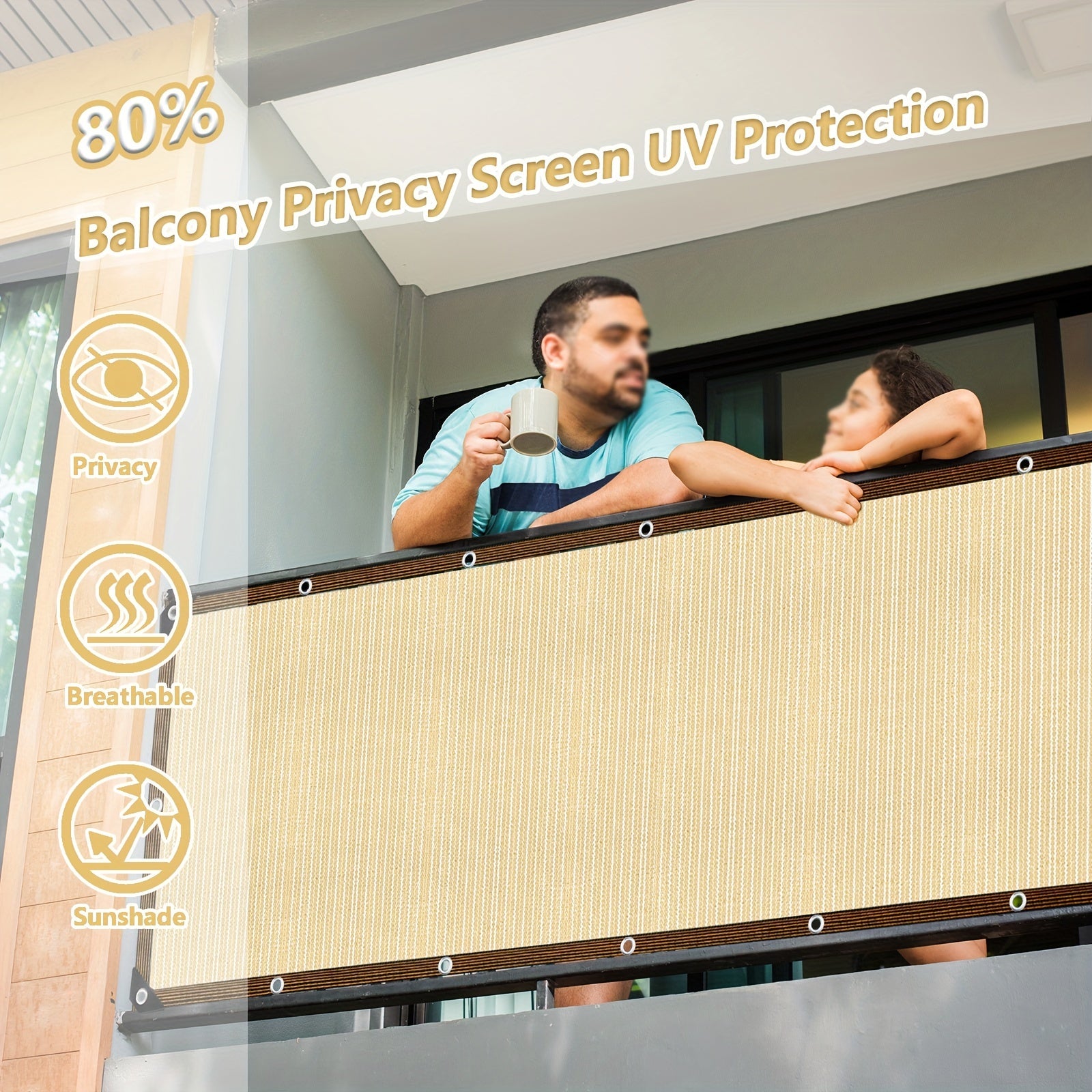 Бежевая защита для балконной ограды, экран, покрытие, УФ-защита, устойчивая к погодным условиям, уличный барьер для патио