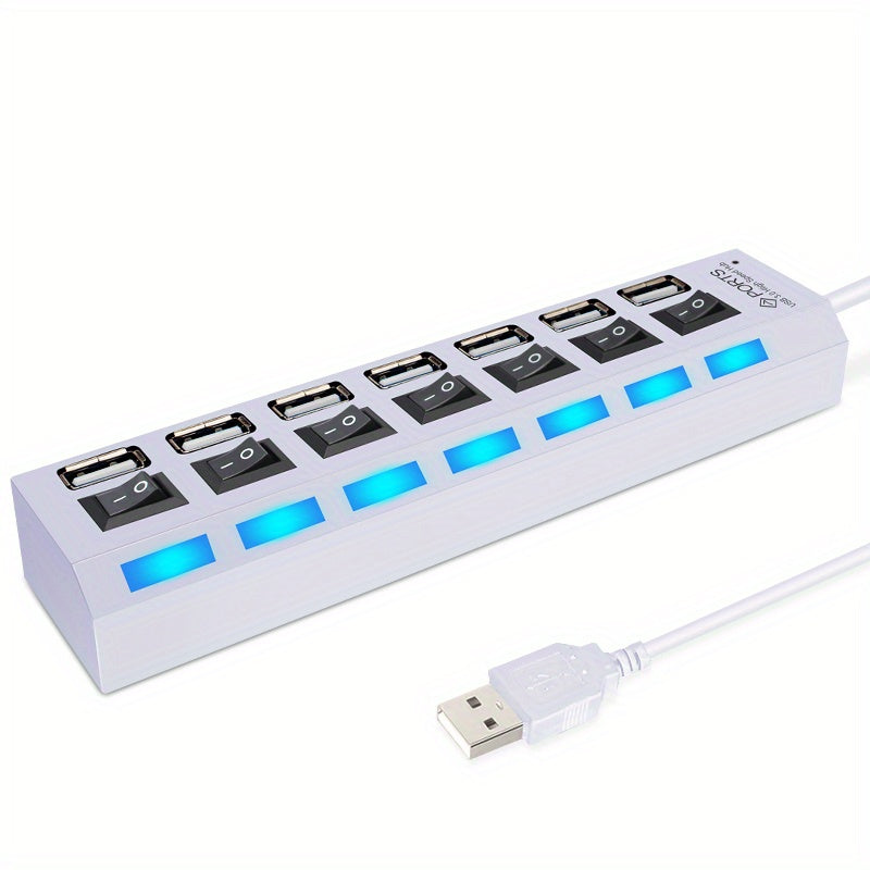 Concentrador USB 2.0 de 4 puertos con interruptores de encendido/apagado para conectividad con múltiples dispositivos