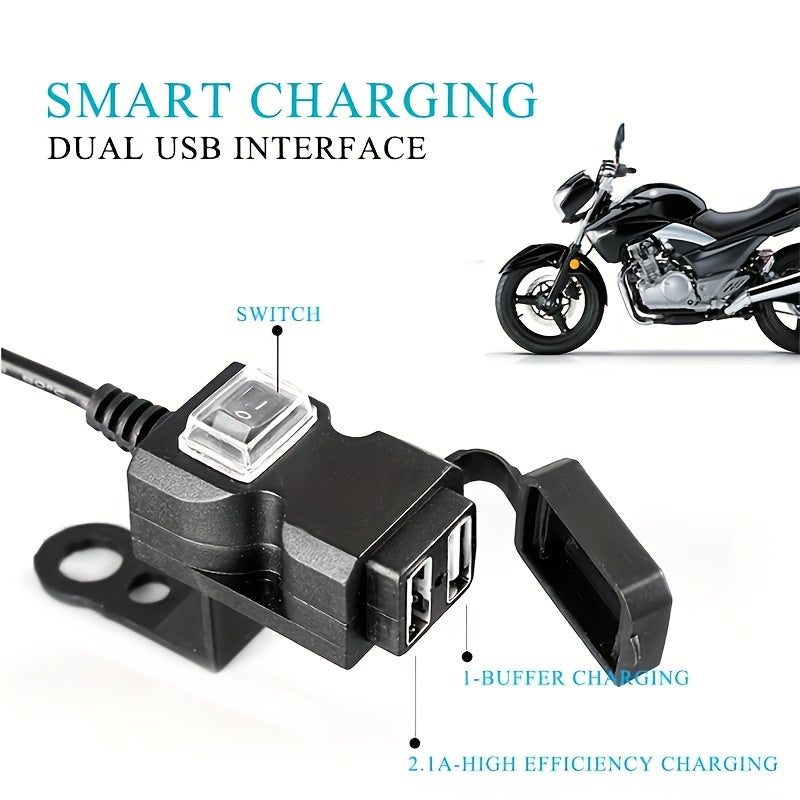 Motorcycle Handlebar Dual USB Charger With Mirror Mount Switch 12V 24V