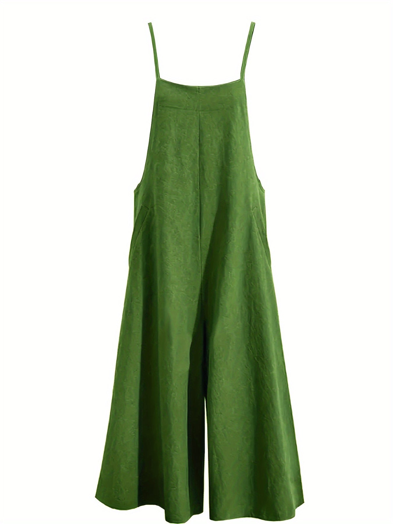 Women's Wide-Leg Jumpsuit with Pockets Solid Polyester Elegant Machine Washable