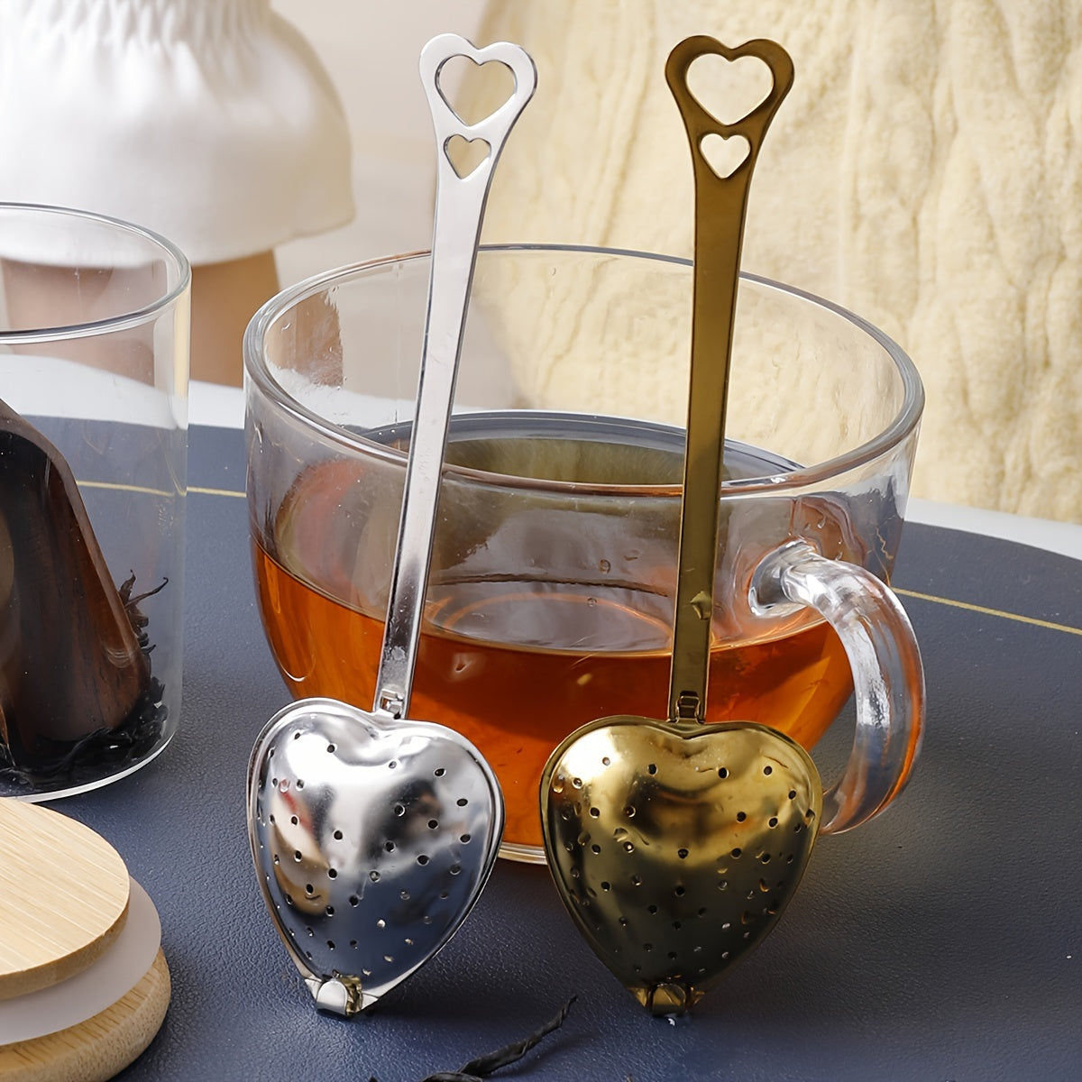 Infusor de té de acero inoxidable en forma de corazón para té de hoja suelta y especias