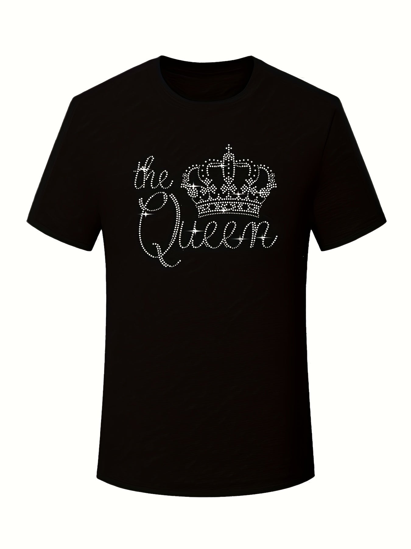 Plus Size Women's Rhinestone Crown T-Shirt Crew Neck Short Sleeve Polyester Knit Spring Summer