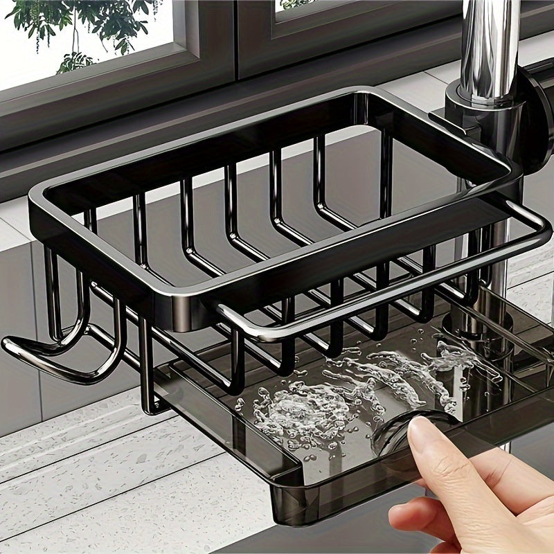 Multifunctional Kitchen Sink Storage Basket with Cloth Holder and Draining Tray