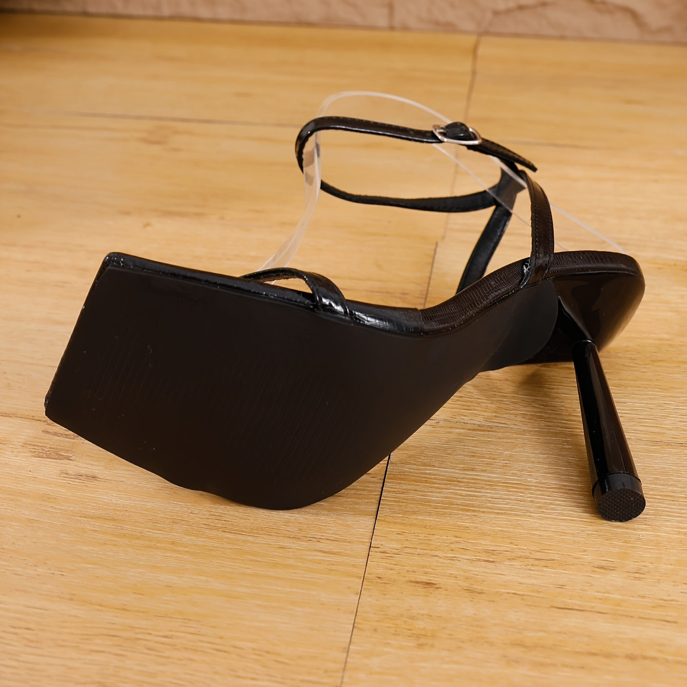 High Heel Sandals Women Stiletto Square Toe Buckle Breathable PU Upper