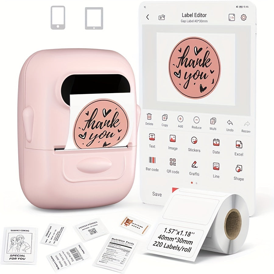 Portable Thermal Label Printer for Android iOS Home Supermarket Clothing Jewelry Food 40x30mm Stickers