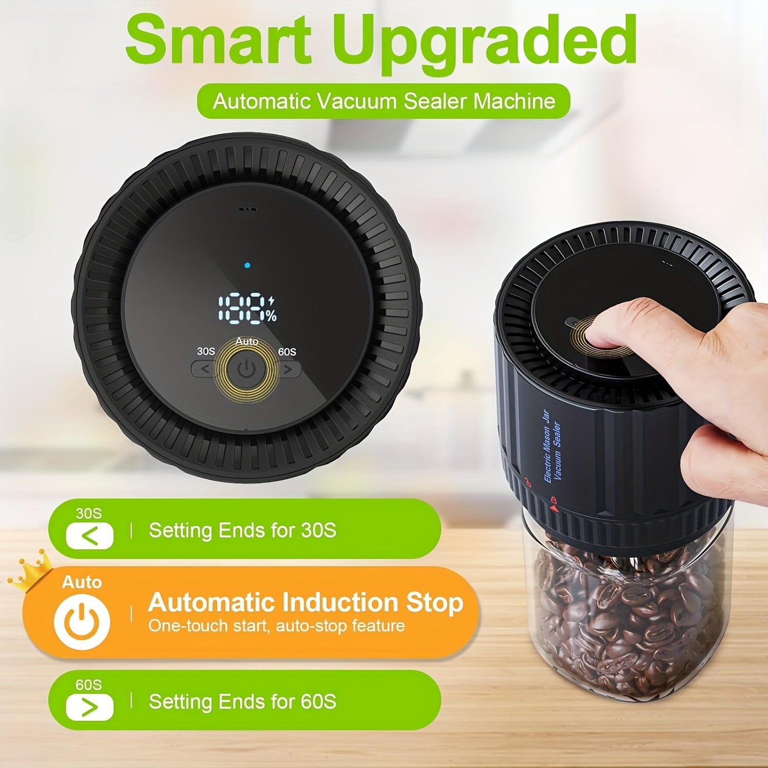 Kit de sellador al vacío con tarro eléctrico y abrelatas, recargable por USB, para almacenamiento de alimentos