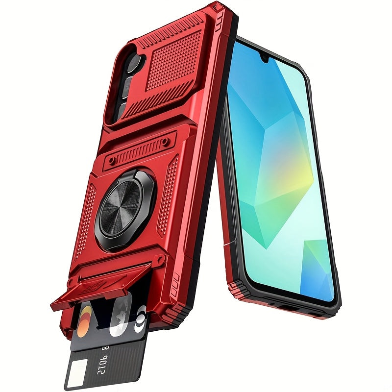 Durable Shockproof Phone Case with Metal Stand and Card Slot for Multiple Models