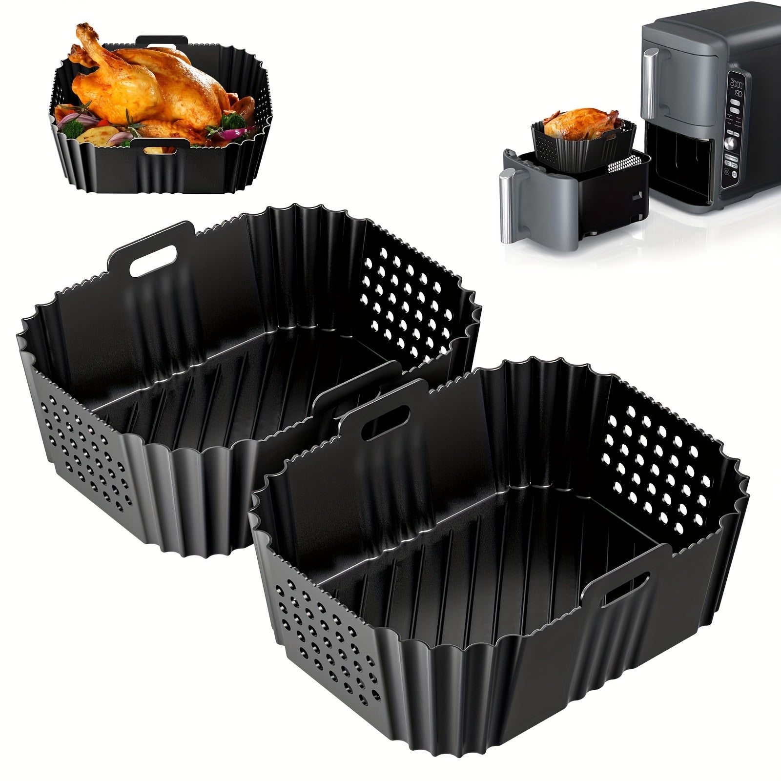 Set of 2 Reusable Silicone Air Fryer Liners for Basket Non-Stick Food Safe