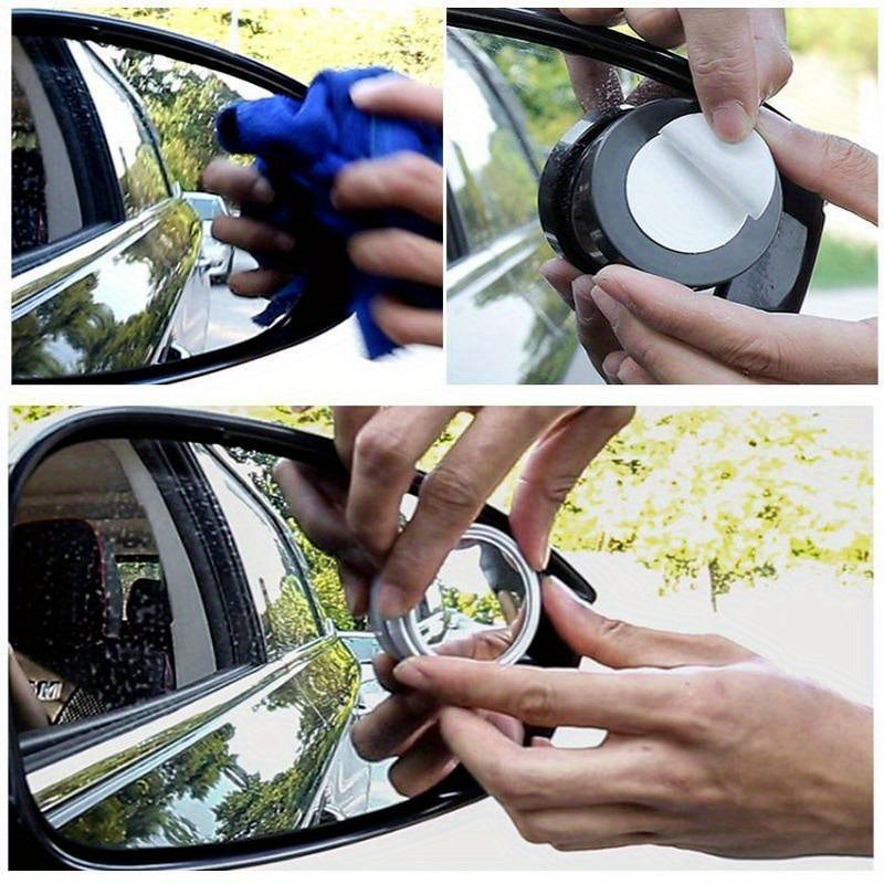 2Pcs Car Round Convex Wide-Angle Rearview Mirrors 360 Degree Adjustable Blind Spot