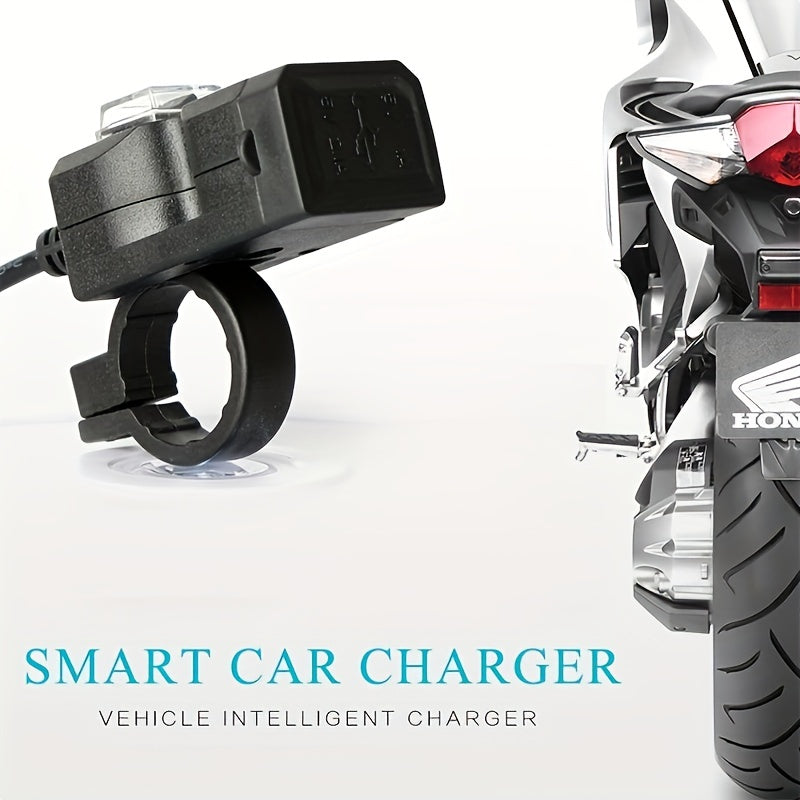 Motorcycle Handlebar Dual USB Charger With Mirror Mount Switch 12V 24V