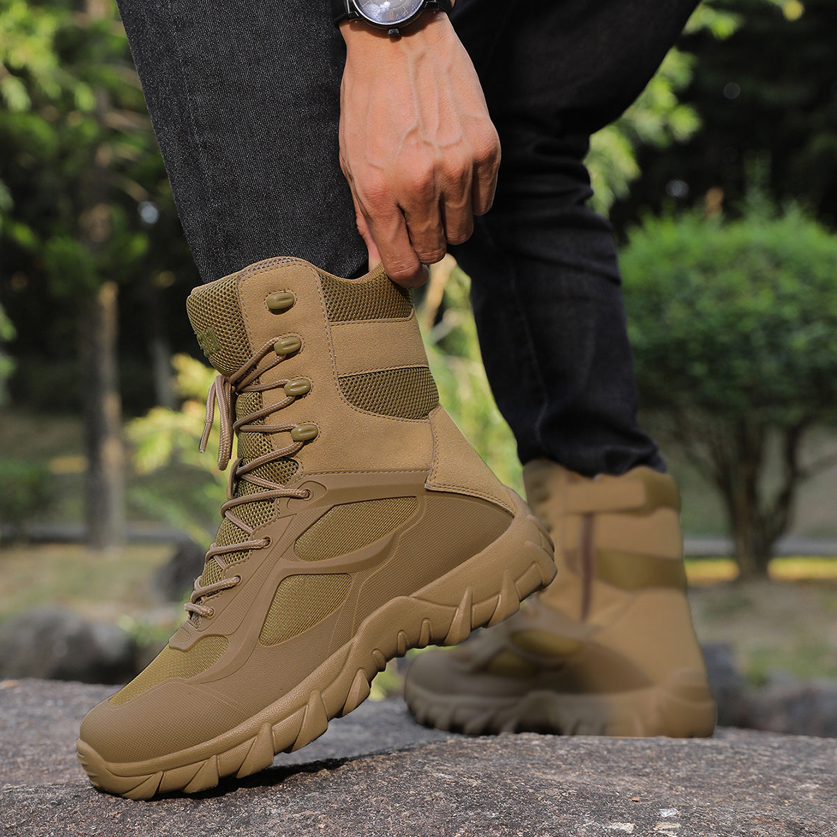 Men's Lightweight Tactical Hiking Boots with Faux Upper and PVC Sole for Outdoor and Daily Use