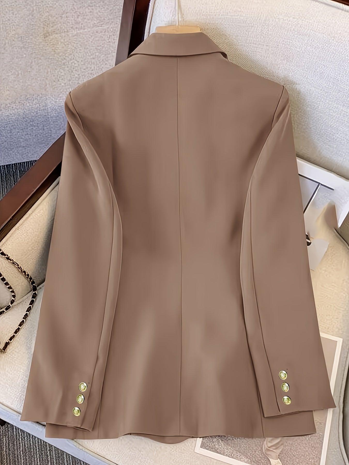 Women's Polyester Double-Breasted Blazer with Notched Lapel for Office and Work