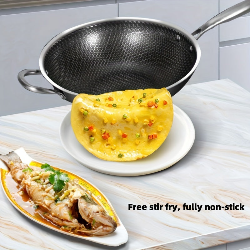 Wok de panal de acero inoxidable 304 con tapa para cocinas de gas y inducción