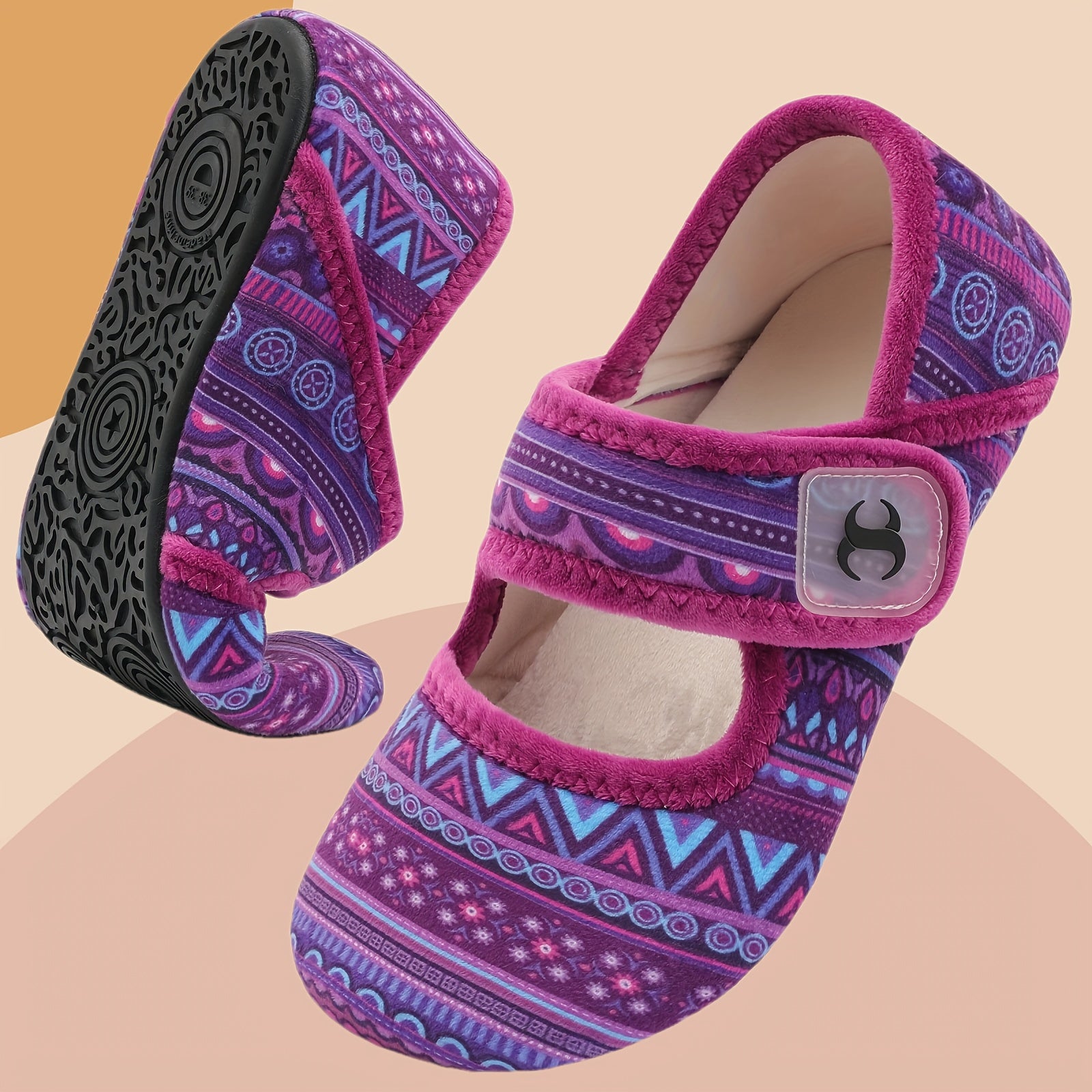 Women's Faux Fur Mary Jane Flats Soft Fabric Lining Non-Slip Sole Indoor Shoes