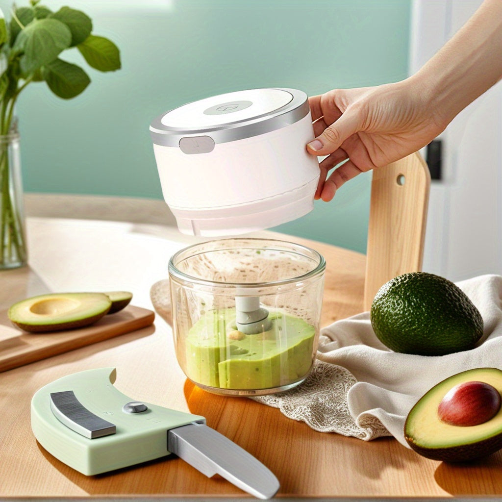 Electric garlic chopper and meat grinder 8.45oz capacity compact design safety switch Type-C charging