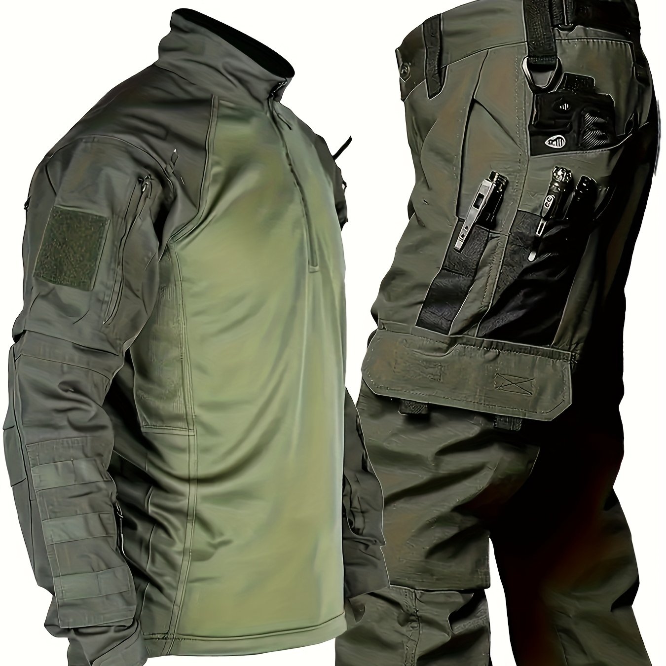 Men's Tactical Camo Gear Set Long Sleeve Jacket Cargo Pants Polyester Outdoor Military