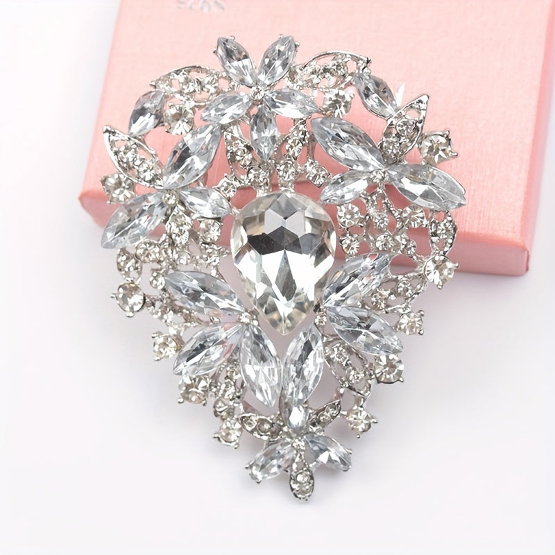 Vintage Style Rhinestone Brooch Pin with Irregular Crystal Glass Design