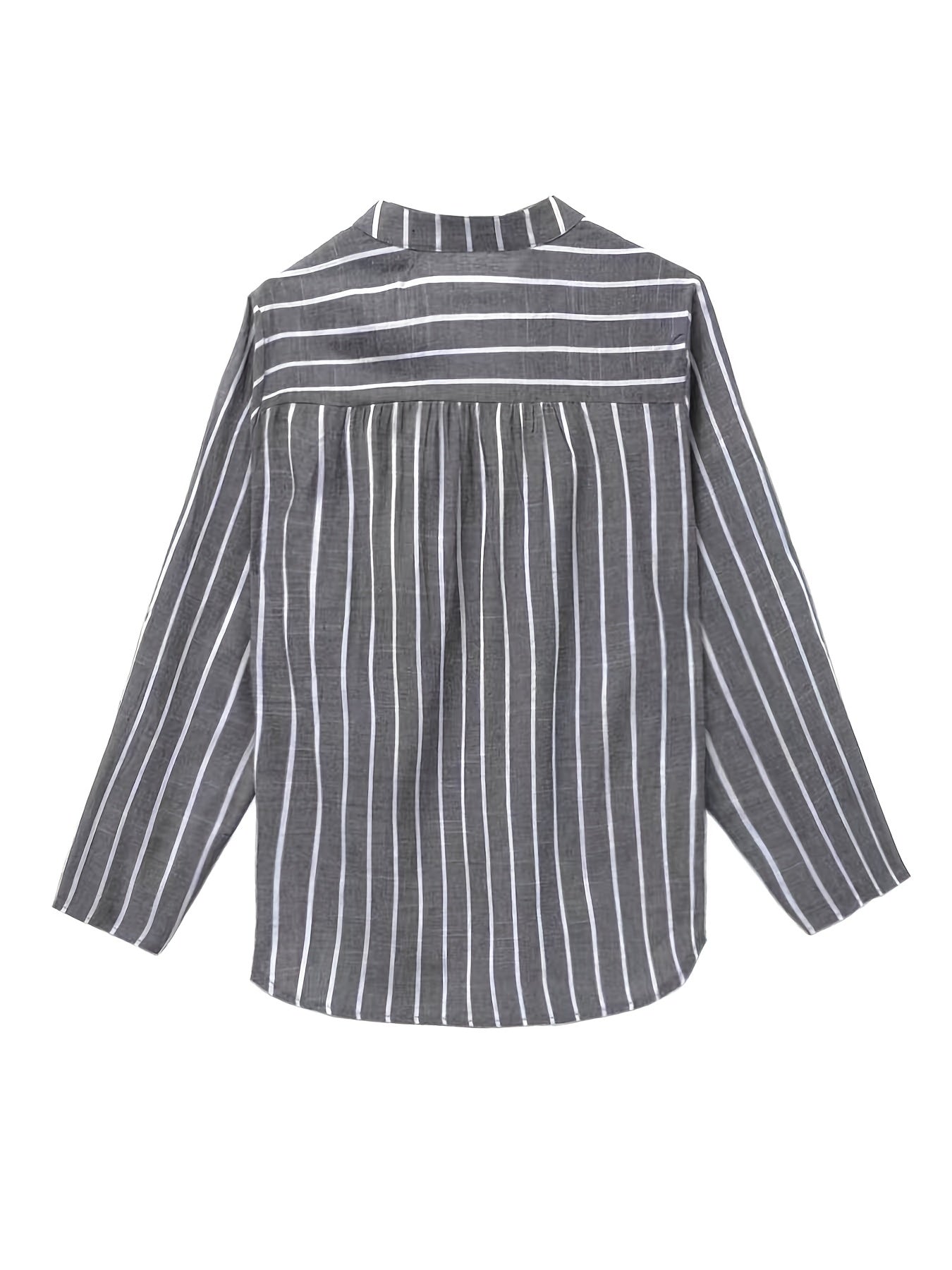 Plus Size Stripes Print Blouse V Neck Button Long Sleeve Pocket Casual Women