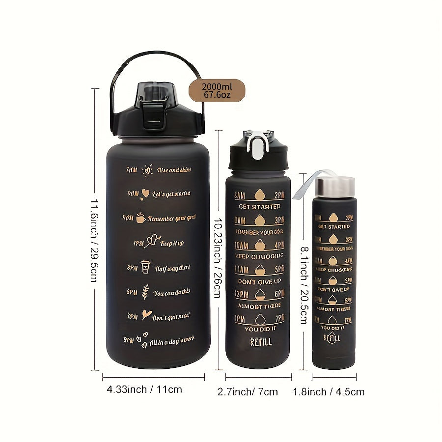 Set de botellas de agua con gradiente de 2L, libres de BPA, a prueba de fugas, con marcador de tiempo, pajilla, tapa con cierre para acampar y fitness