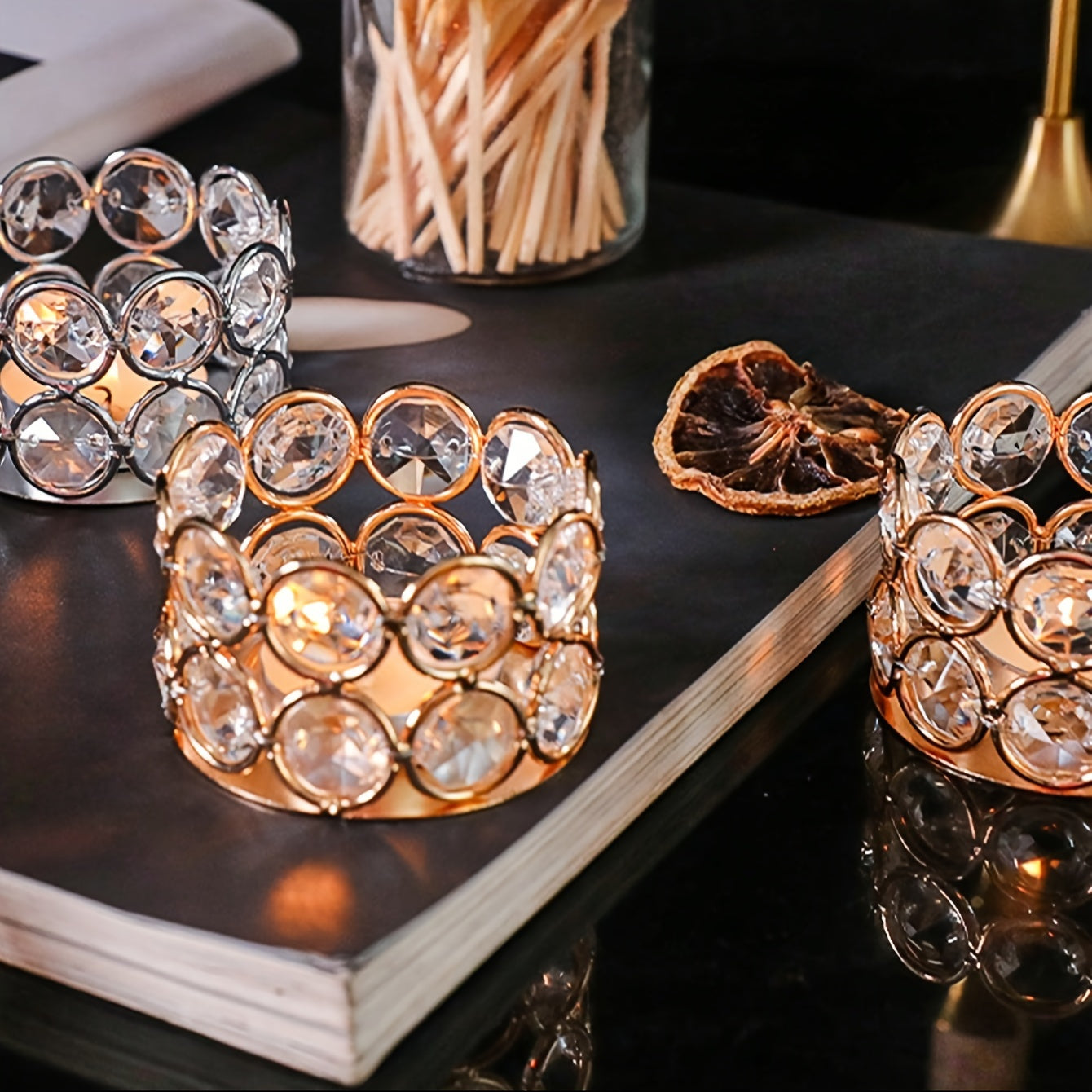 Crystal Tea Light Candle Holder for Wedding Valentine's Day Home Decor Gifting Silver or Gold