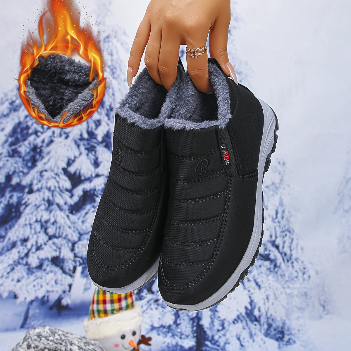 Women's Winter Slip-On Boots Black Cushioned Sole Casual Formal