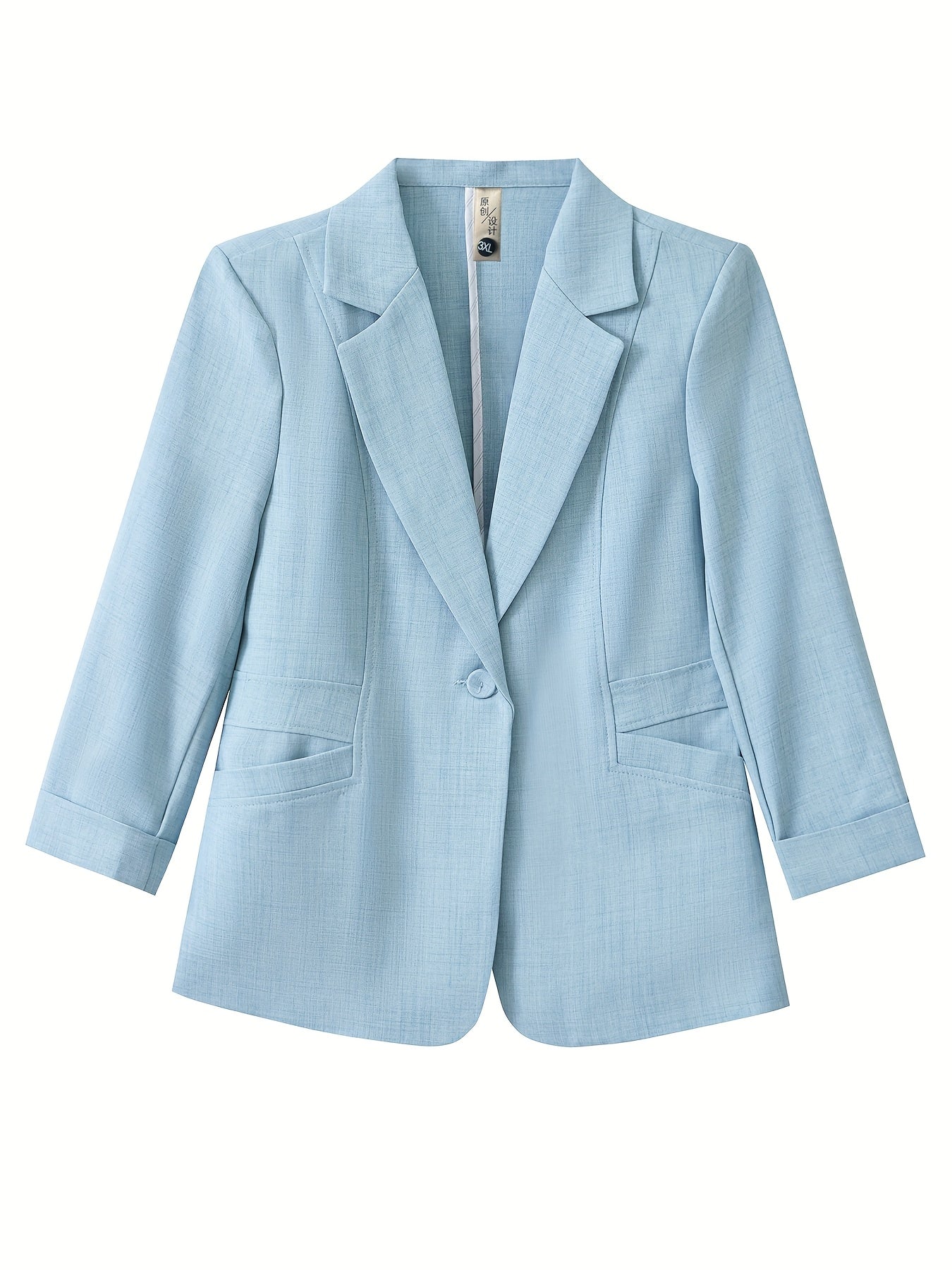 Plus Size Women’s Beige H-Silhouette Blazer Long Sleeve Casual to Semi-Formal