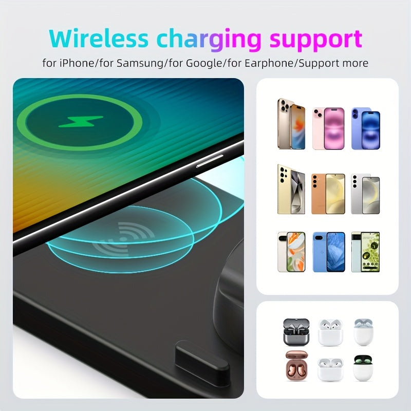 Cargador inalámbrico de 15W para iPhone, Samsung, AirPods y relojes inteligentes Carga rápida