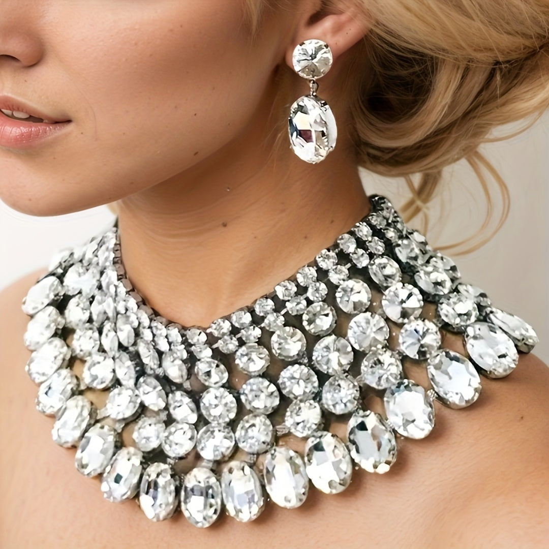 Crystal Choker Necklace and Dangle Earrings Set for Party and Wedding Jewelry