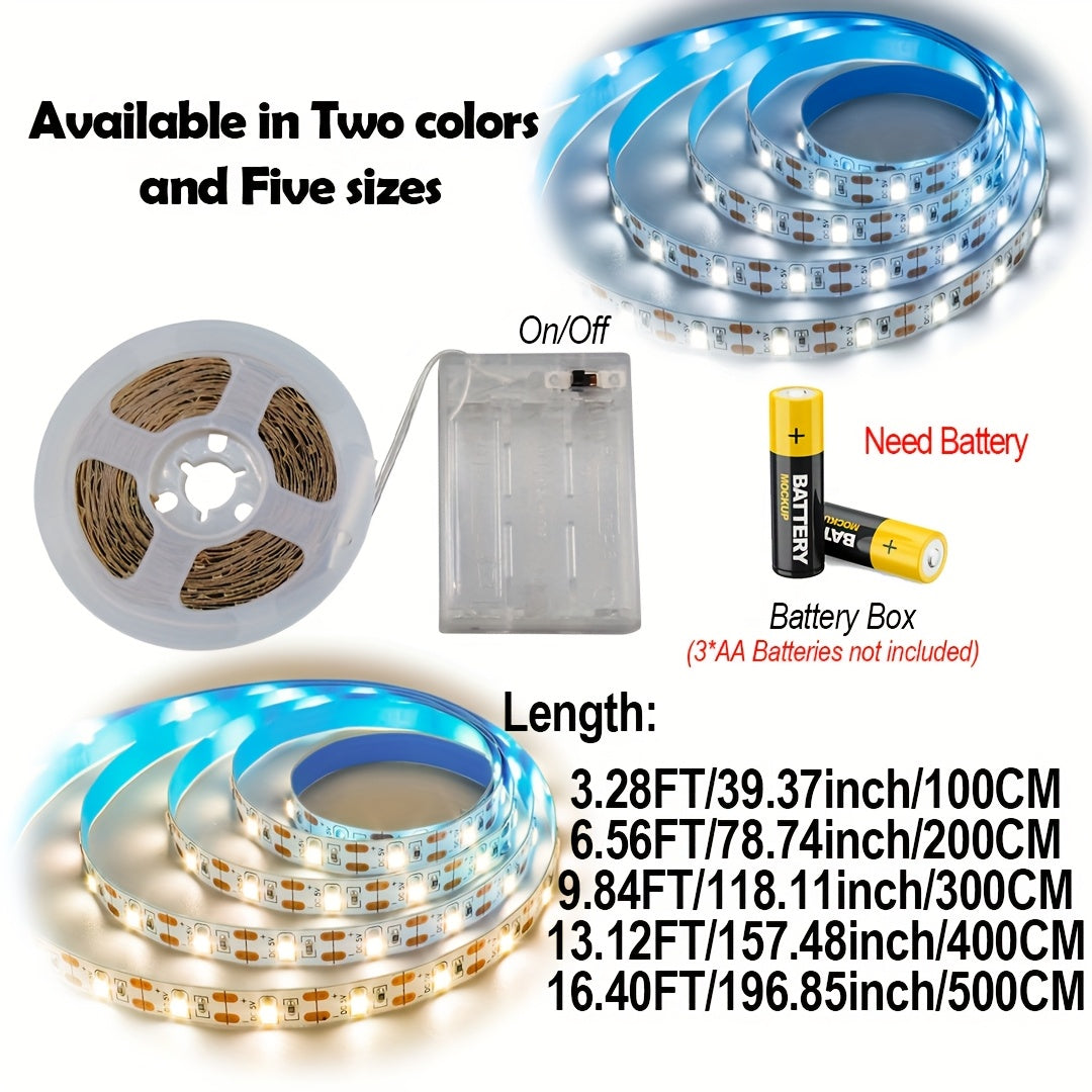 1 шт. Светодиодные ленты на батарейках 5 В в белом и теплом свете для спальни, вечеринки, фона телевизора, гостиной, кемпинга и DIY декора - Идеально для освещения шкафов!
