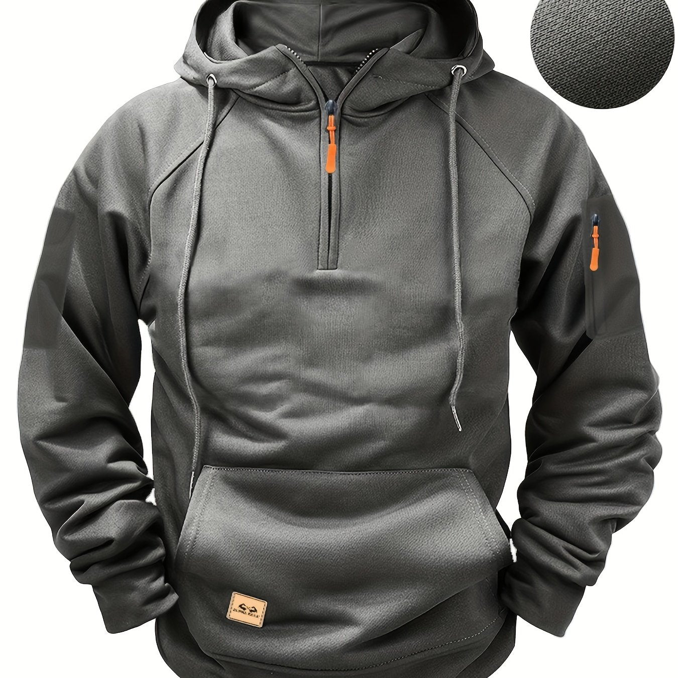 Sudadera con capucha azul marino para hombre con cuello henley con cremallera y bolsillo canguro