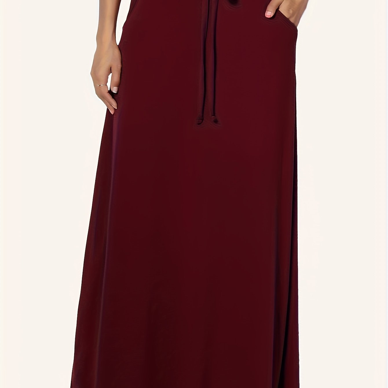 Women's Maxi Skirt Green Solid Color Elastic Waist Pockets Polyester