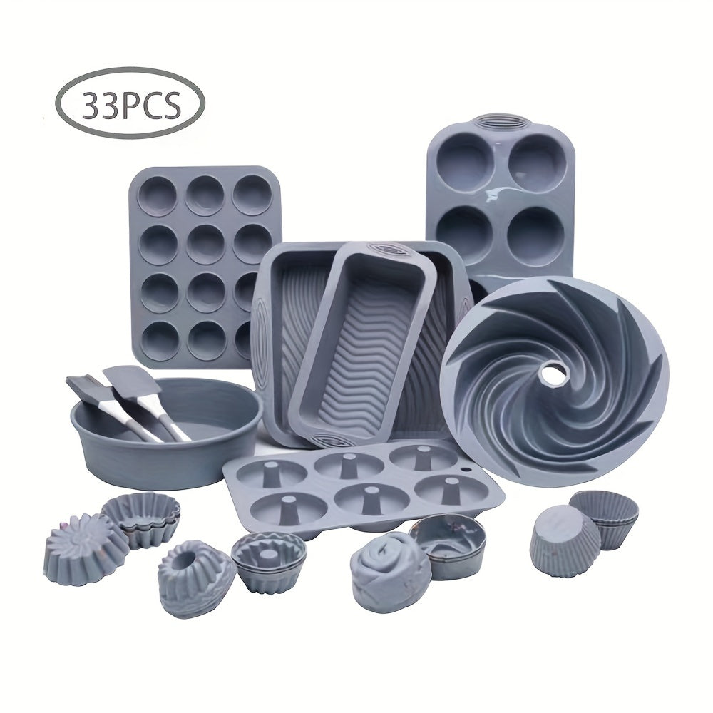 33-Donali Silikon Pishirish Qoliplar To'plami Keks Muffin Cupcake Asboblari Oshxona Aksesuarlari