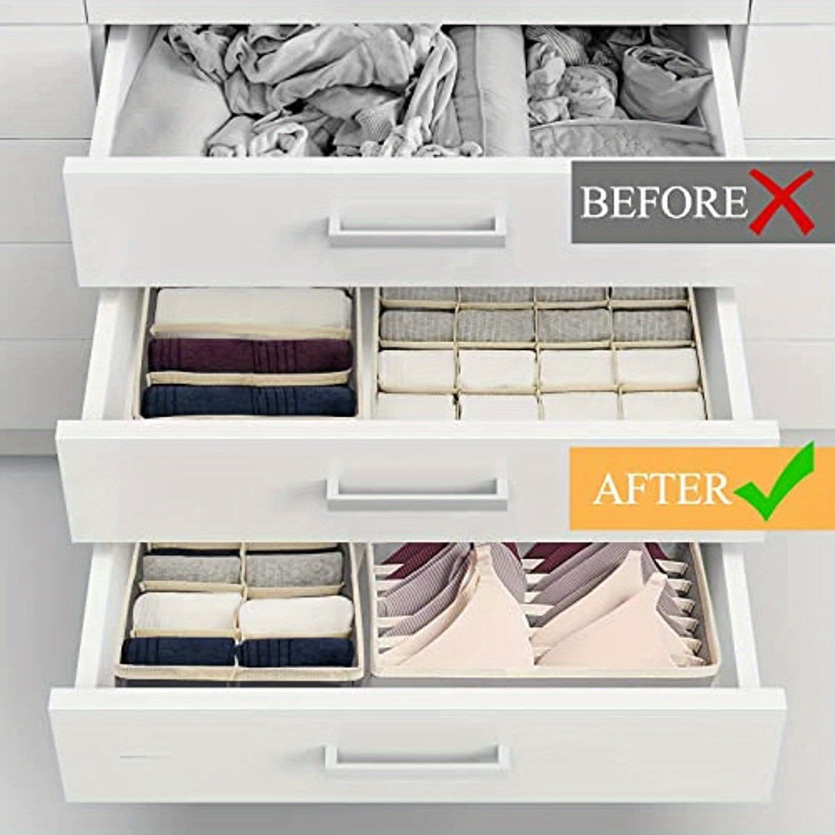 24-Compartment Foldable Storage Organizer for Socks and Underwear Soft Canvas Closet Organizer