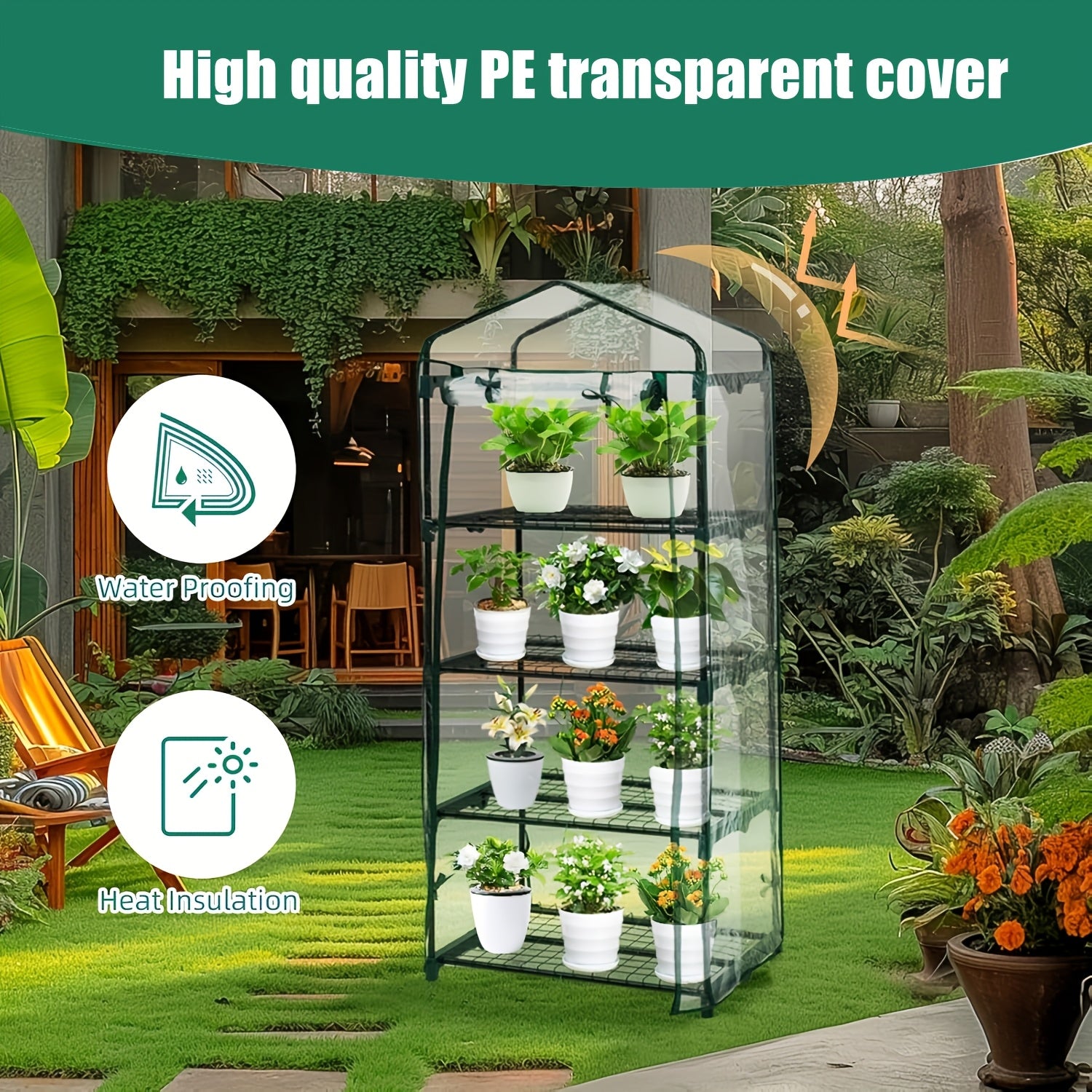 Multi-Layer PVC Greenhouse Cover Waterproof UV Windproof for Plants Seeds Herbs Vegetables