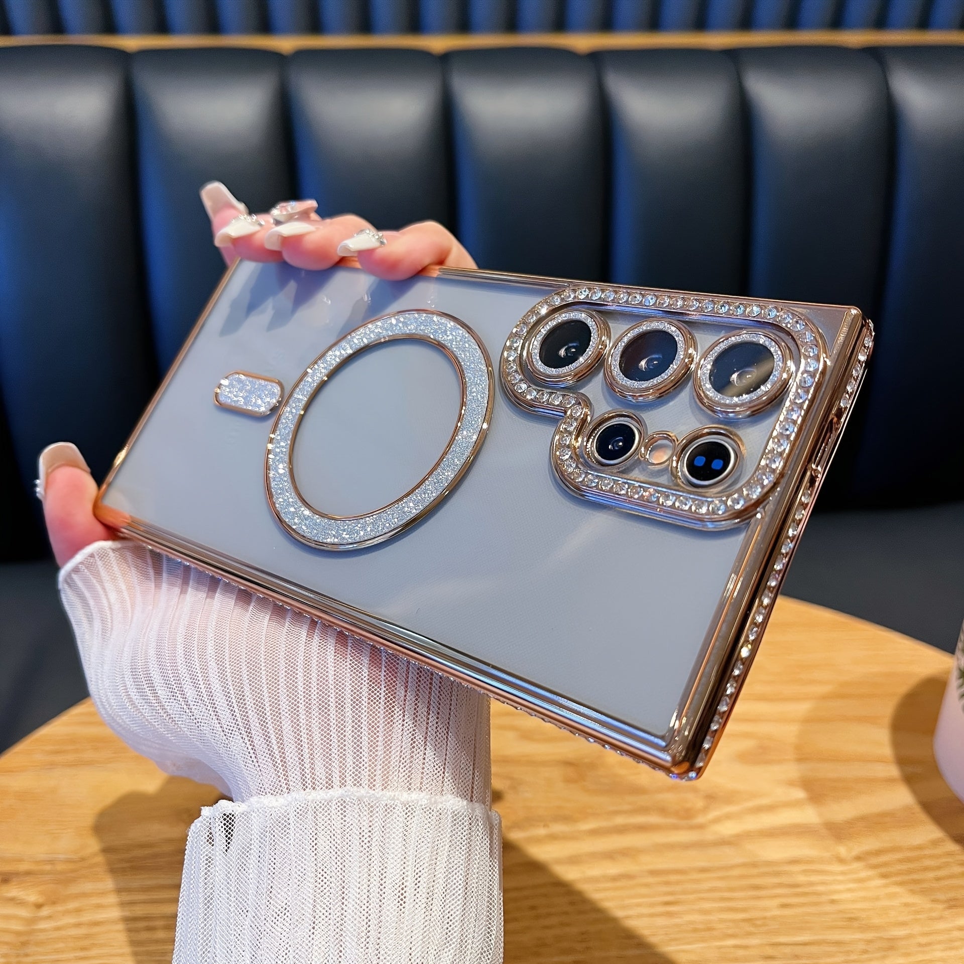 Gold-Plated Magnetic Phone Case for Samsung S25 S24 S23 S22 Ultra Plus Transparent and Shiny