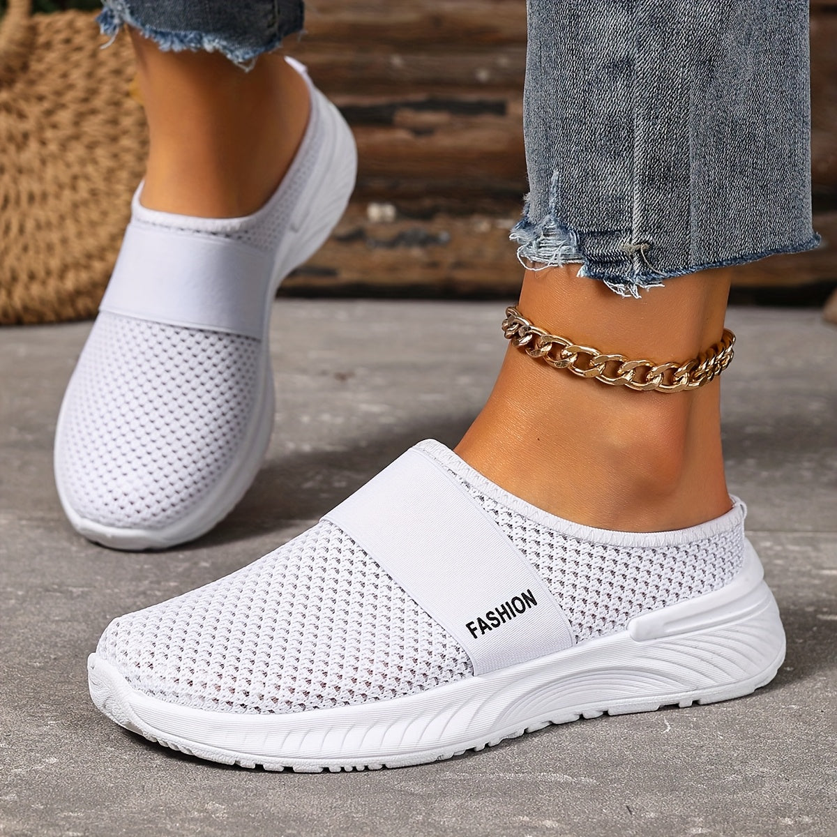 Women's White Black Breathable Mesh Sneakers for Summer Casual Walking