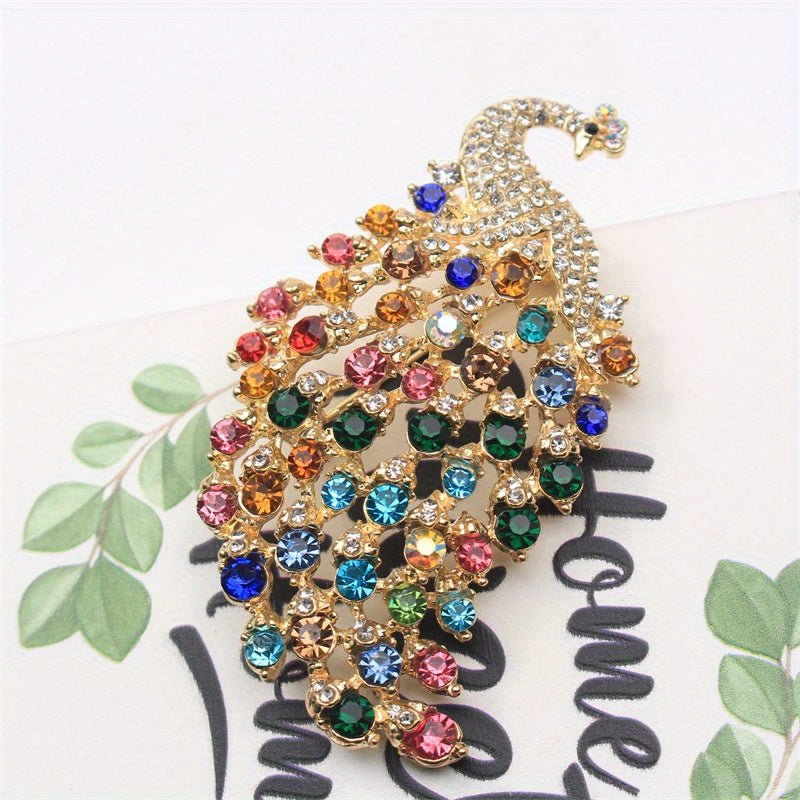 Broche de pavo real con animal pin y cristales de imitación para accesorios de moda para mujeres