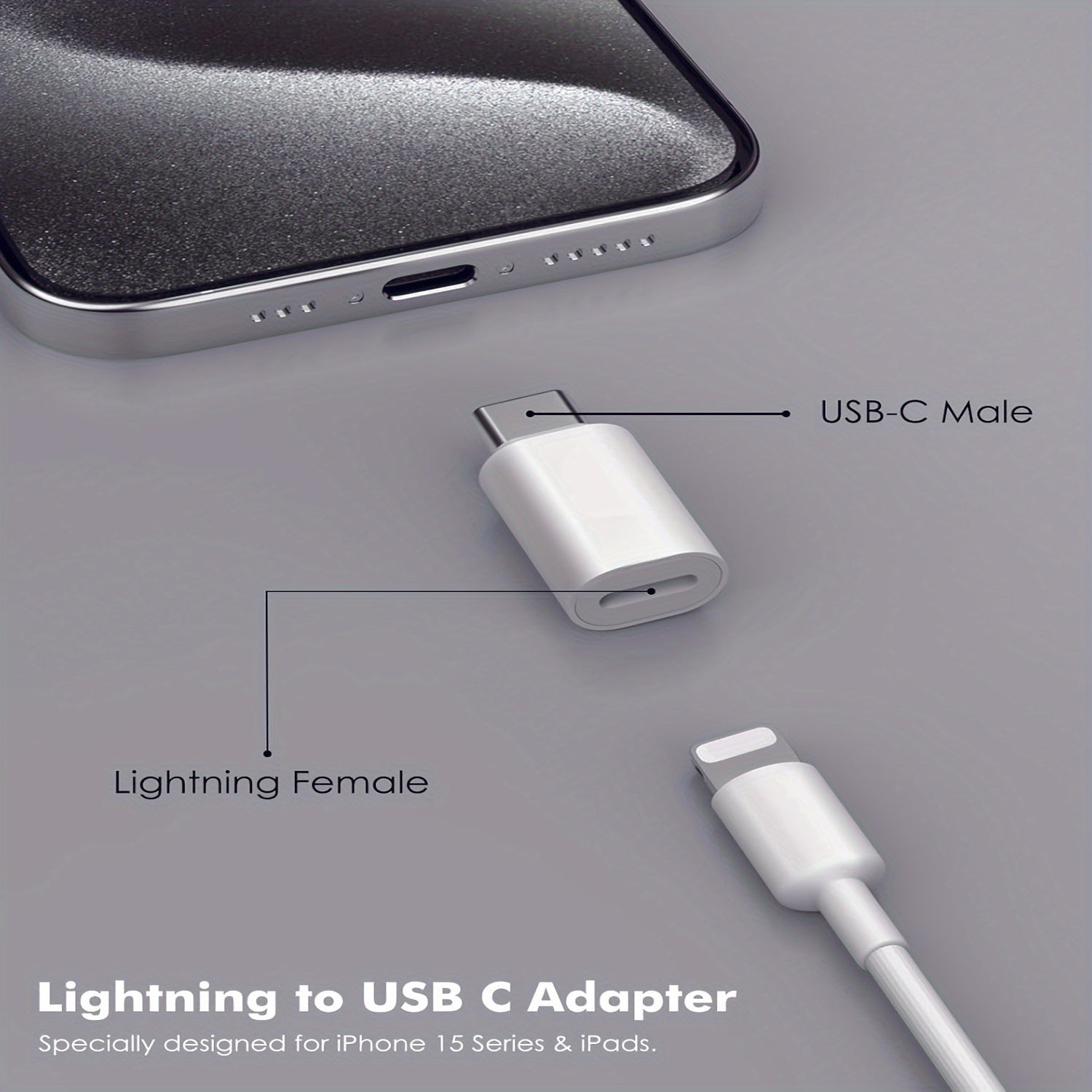 2-chi qism chaqiriladigan ayol Lightning dan USB C erkak adapteri, zaryadlash va ma'lumotlarni uzatish uchun