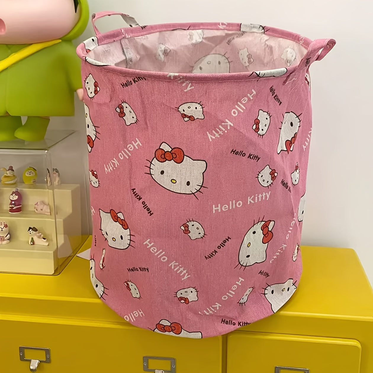 cesta de ropa redonda de tela con asa para almacenamiento en dormitorio