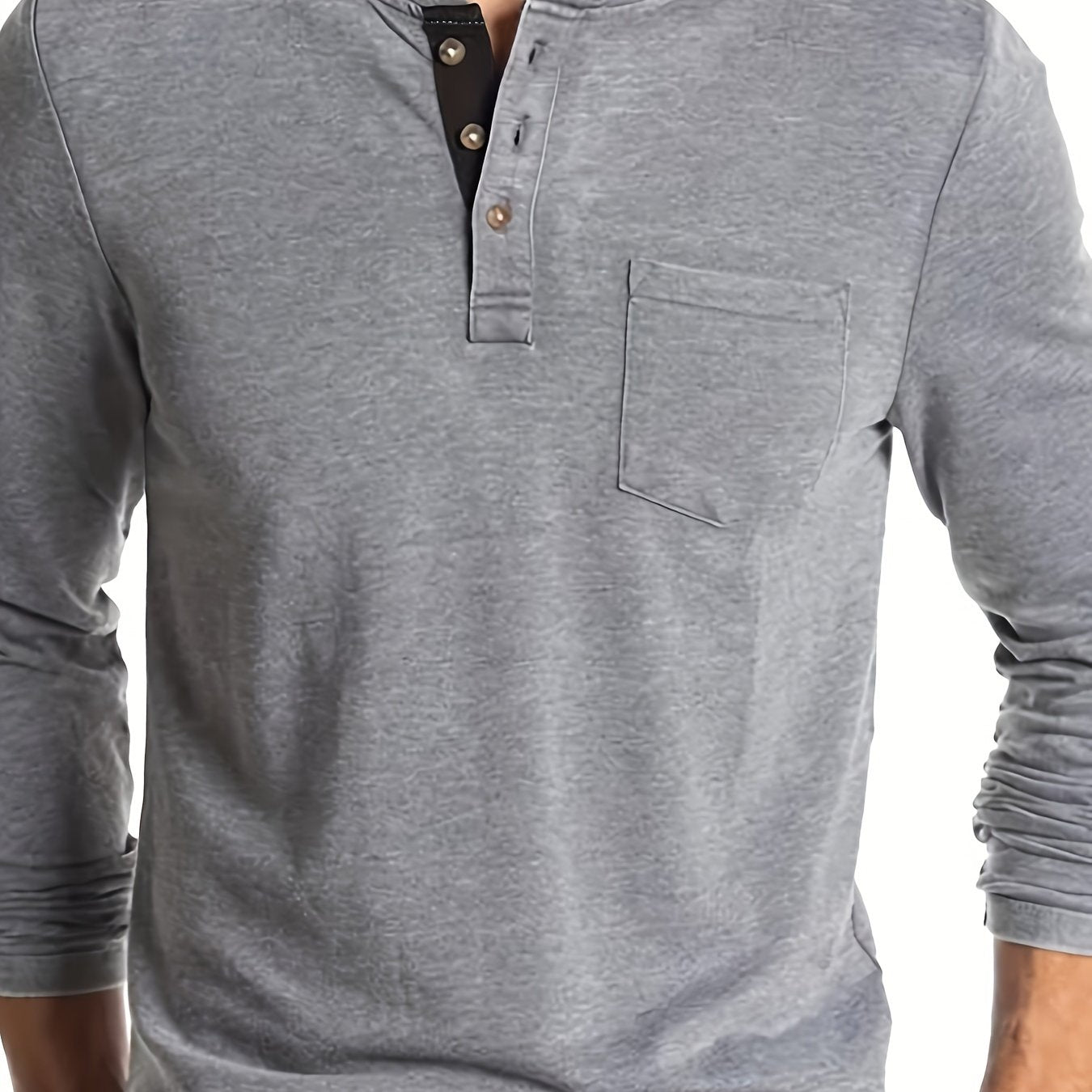 Men's Plus Size Henley Shirt Long Sleeve Slim Fit Casual Polo Collar with Pocket