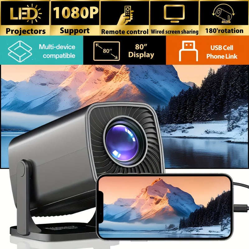 Portable 1080P Projector with 180° Adjustable Angle for Indoor Outdoor Use
