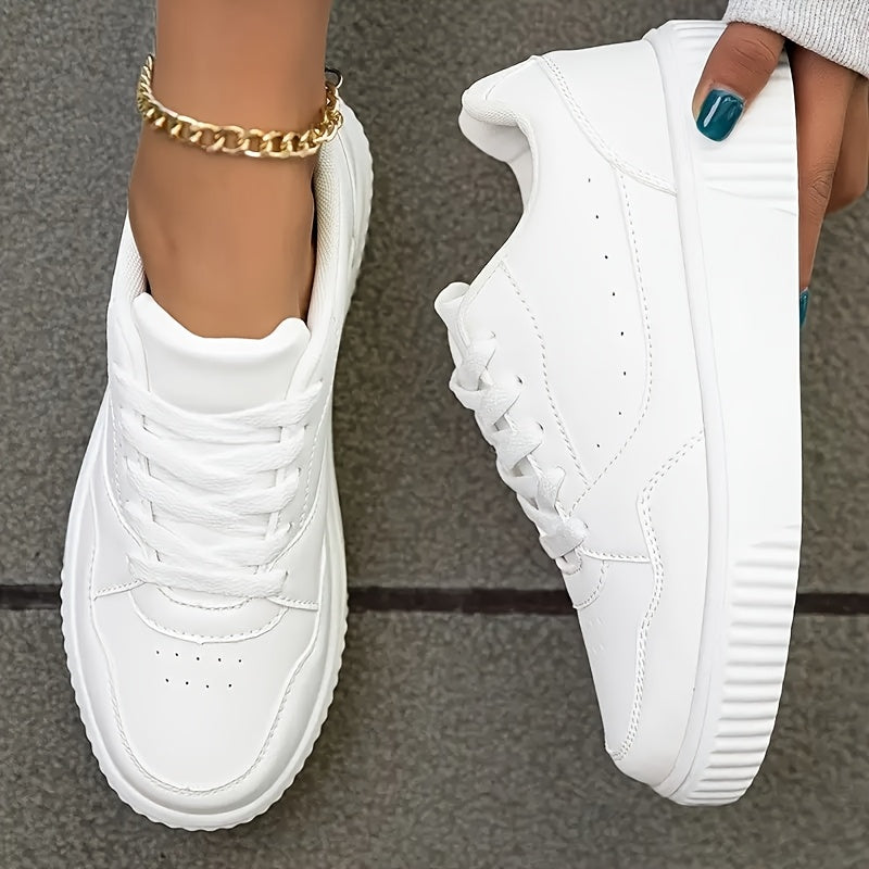 Women's White Low-Top Sneakers Breathable Casual Lace-Up Shoes