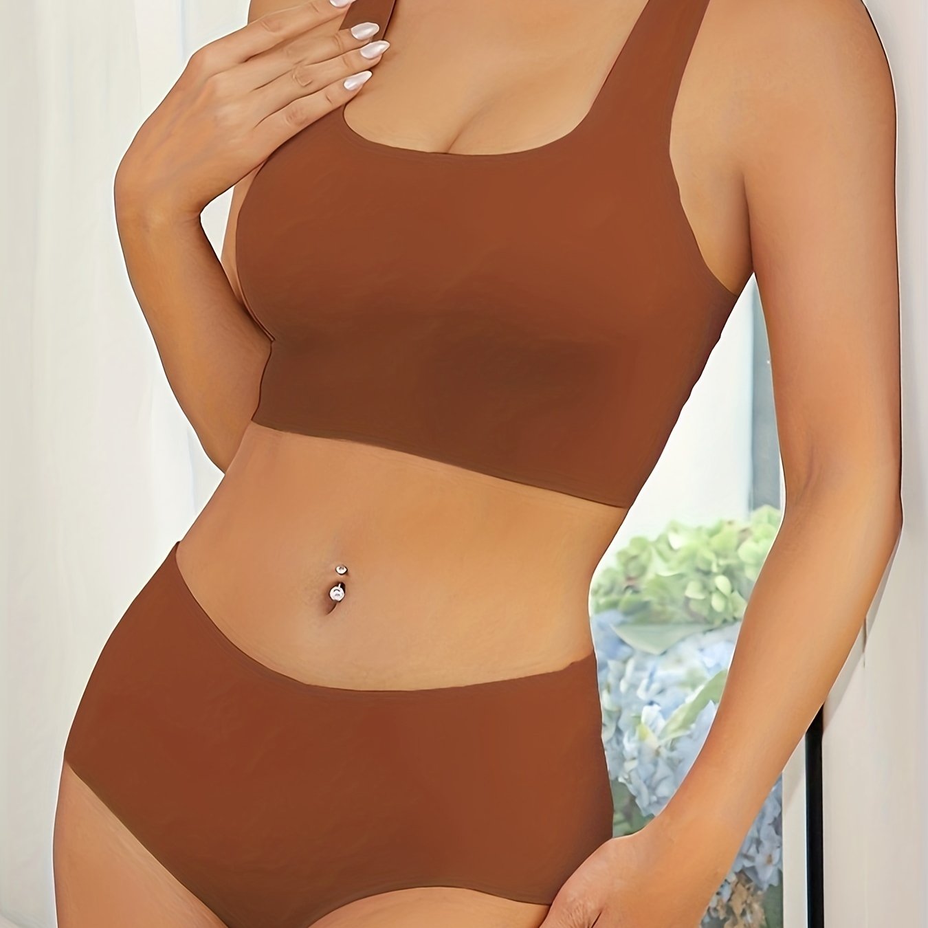 Seamless Wireless Racerback Lingerie Set with Matching Elastic Panties for Women