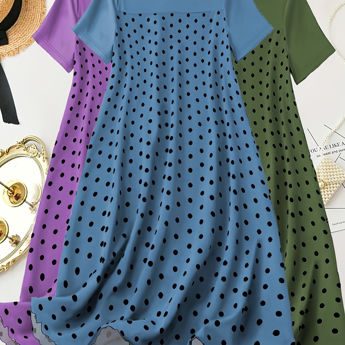 Pack de 3 camisones de lunares de talla grande en algodón y poliéster