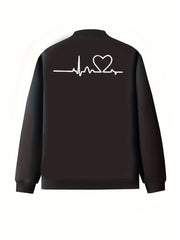 Women's Plus Size Black Zip-Up Bomber Jacket with Pockets and Long Sleeves