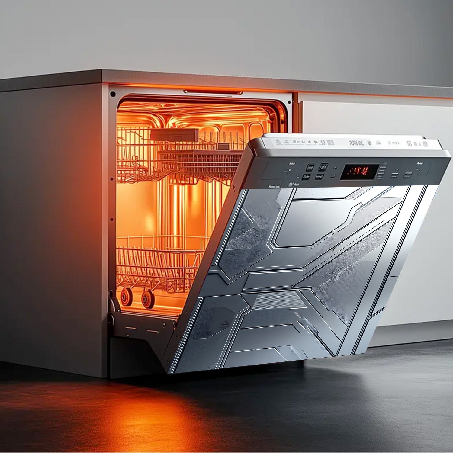 Dishwasher Magnet Cover Futuristic Tech Panel Waterproof Heat-Resistant 58.5x65 cm